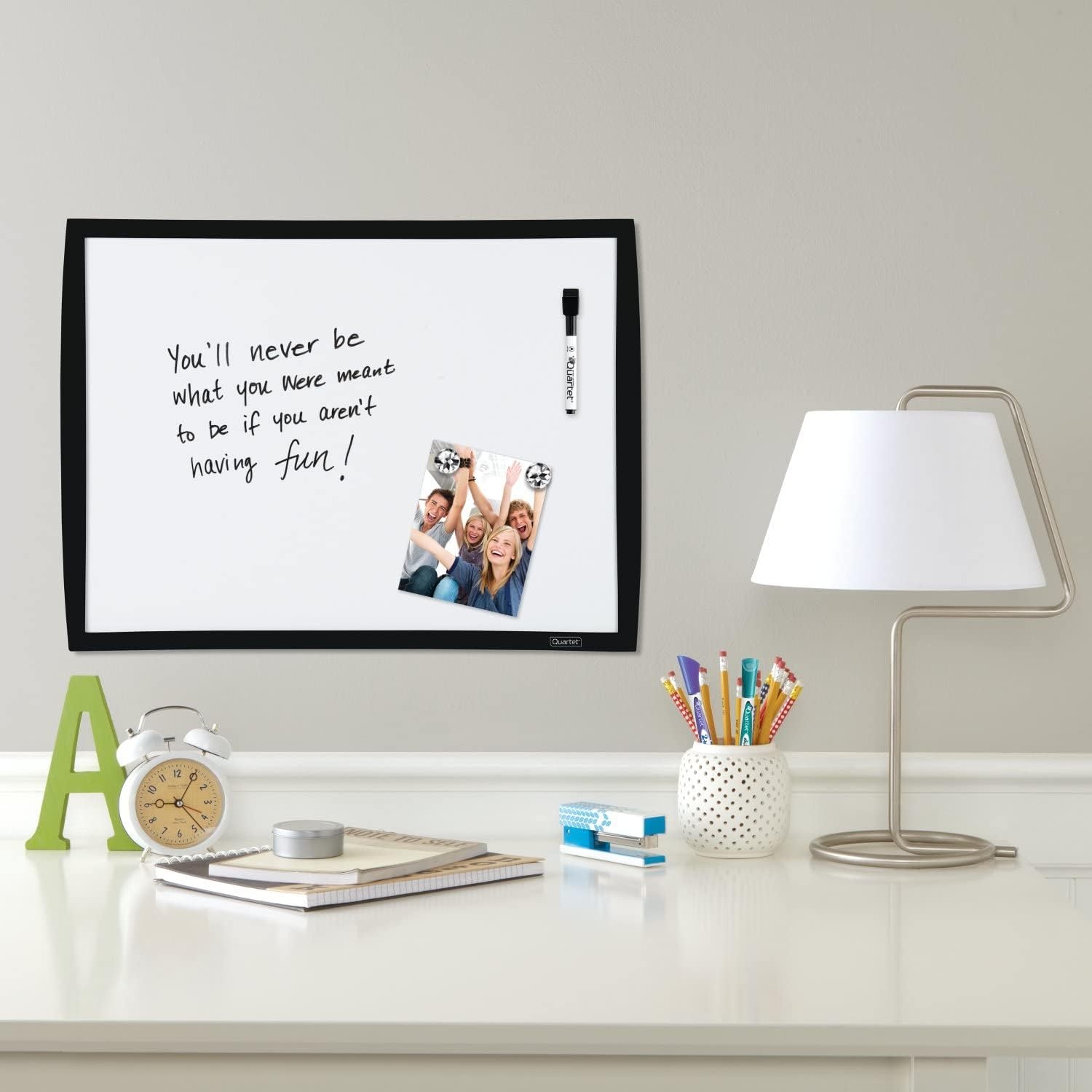 image:imageQuartet Magnetic Whiteboard 17 x 23 Small White Board for Wall Dry Erase Board for Kids Perfect for Home Office amp Home School Supplies 1 Mini Dry Erase Marker 2 Magnets Black Frame 34608BK