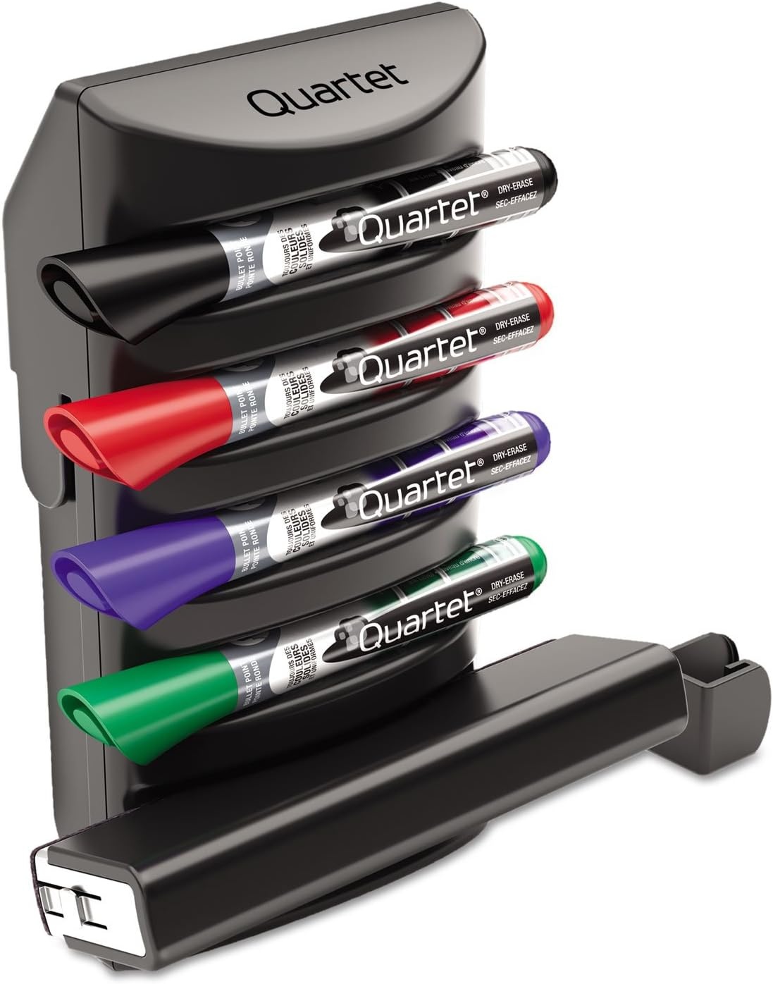 image:imageQuartet Prestige 2 Connects Marker Caddy Includes 4 Chisel Tip EnduraGlide DryErase Markers and 1 Eraser Whiteboard Accessories Black 85377