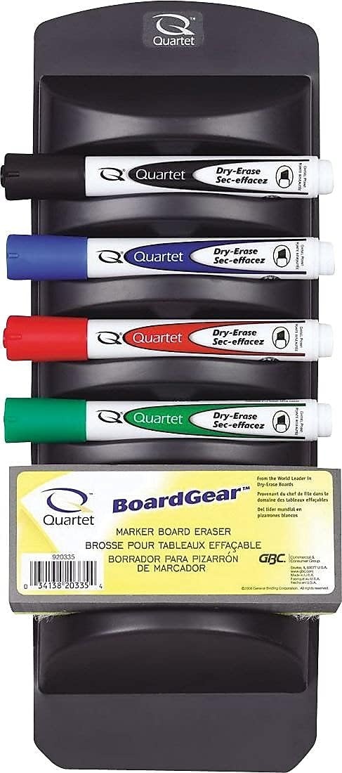 image:imageQuartet Whiteboard Accessory Caddy Includes 8 Chisel Tip Dry Erase Markers and 1 Eraser White Board Accessories Black 558