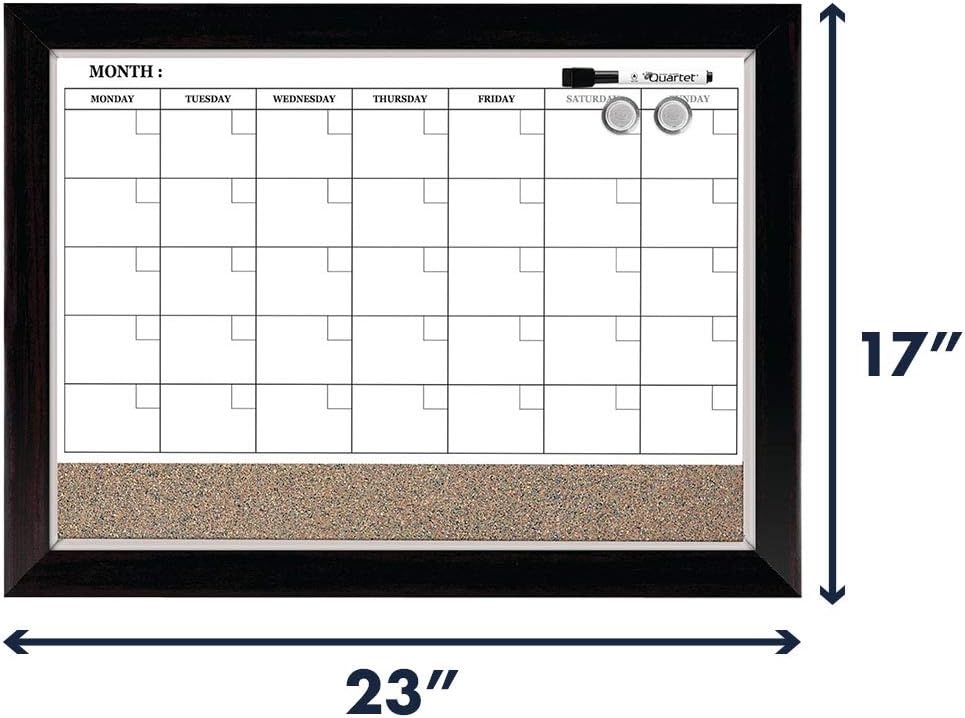 image:imageQuartet Whiteboard Calendar amp Corkboard Magnetic White Board amp Cork Bulletin Board Combo 17 x 23 Wood Finish Frame 22476Case of 4 Boards