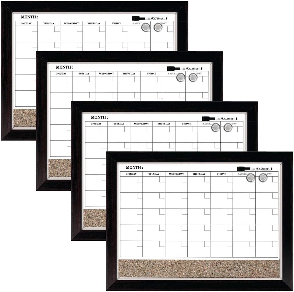 image:imageQuartet Whiteboard Calendar amp Corkboard Magnetic White Board amp Cork Bulletin Board Combo 17 x 23 Wood Finish Frame 22476Case of 4 Boards