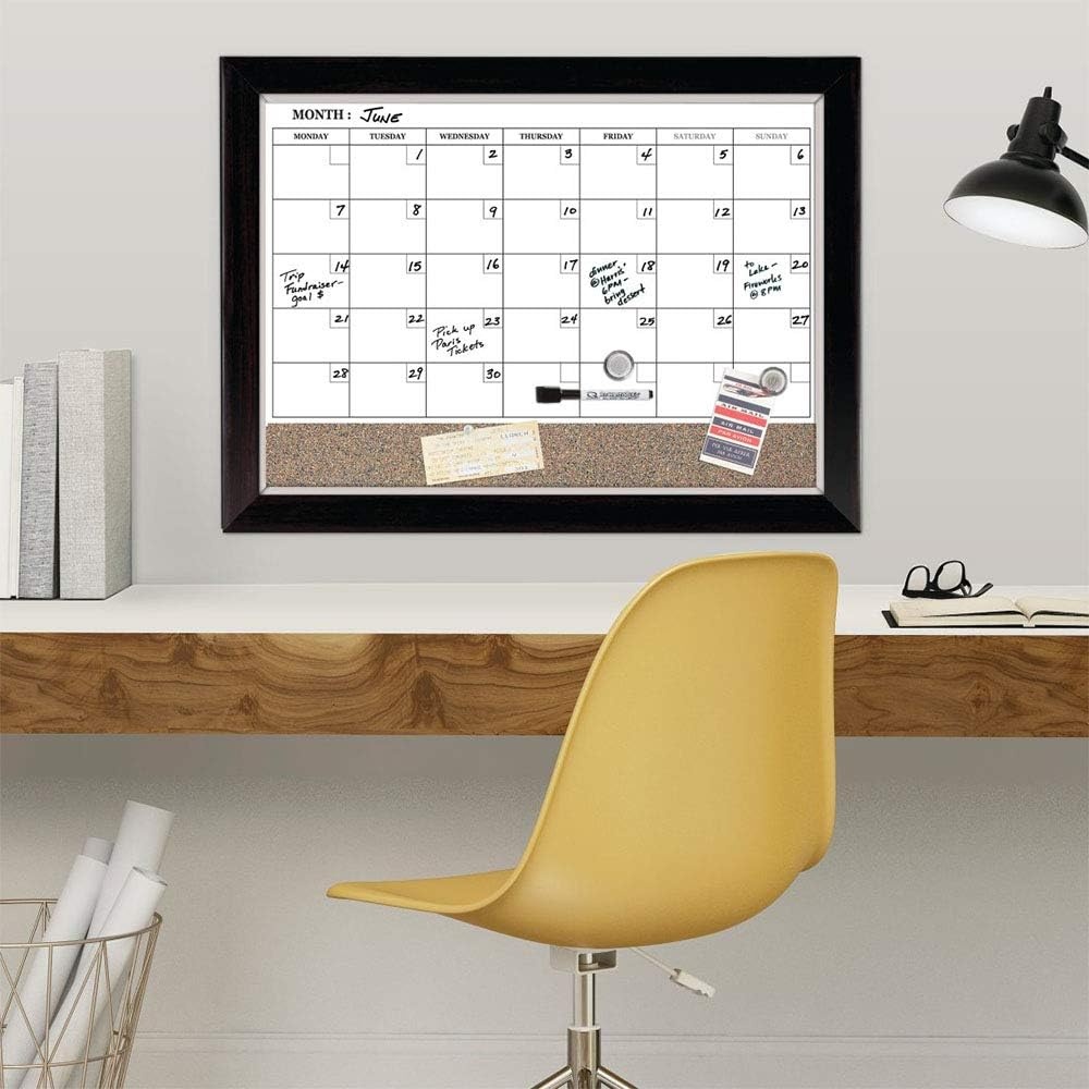 image:imageQuartet Whiteboard Calendar amp Corkboard Magnetic White Board amp Cork Bulletin Board Combo 17 x 23 Wood Finish Frame 22476Case of 4 Boards