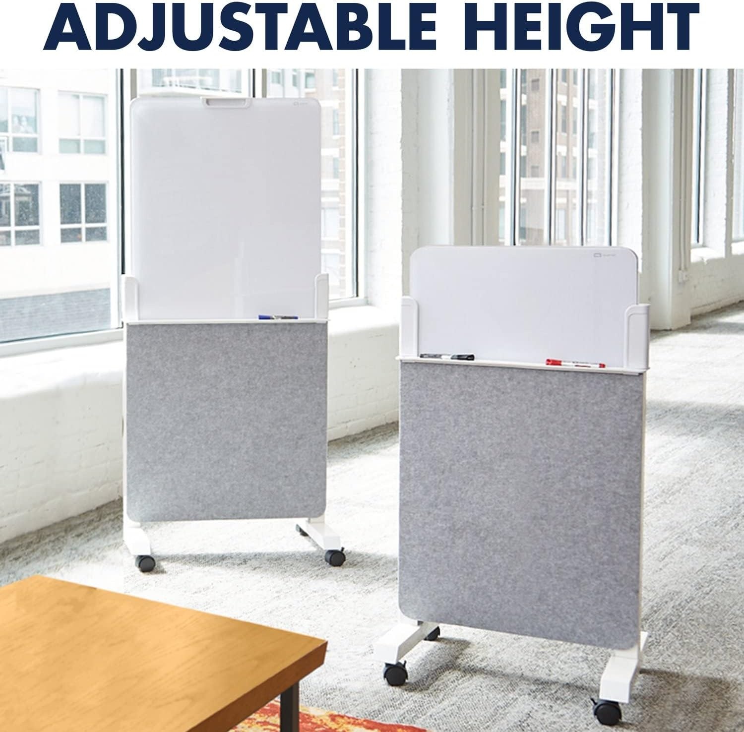 image:imageQuartet Whiteboard Easel Glass Dry Erase Board Rolling Easel Stand On Wheels DoubleSided Privacy Screen with Adjustable Height Includes 1 Marker Creates Private Interactive Workspaces Q293066W