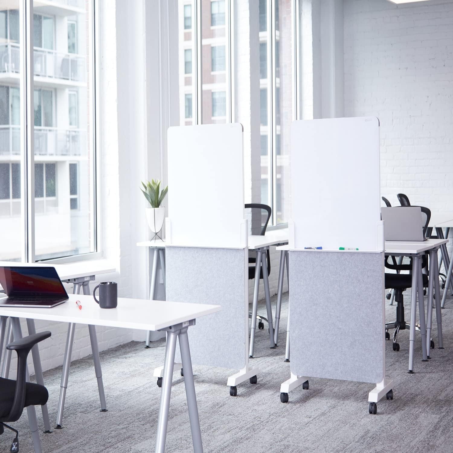 image:imageQuartet Whiteboard Easel Glass Dry Erase Board Rolling Easel Stand On Wheels DoubleSided Privacy Screen with Adjustable Height Includes 1 Marker Creates Private Interactive Workspaces Q293066W