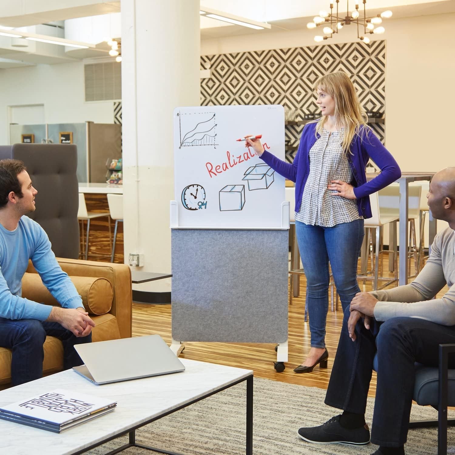 image:imageQuartet Whiteboard Easel Glass Dry Erase Board Rolling Easel Stand On Wheels DoubleSided Privacy Screen with Adjustable Height Includes 1 Marker Creates Private Interactive Workspaces Q293066W