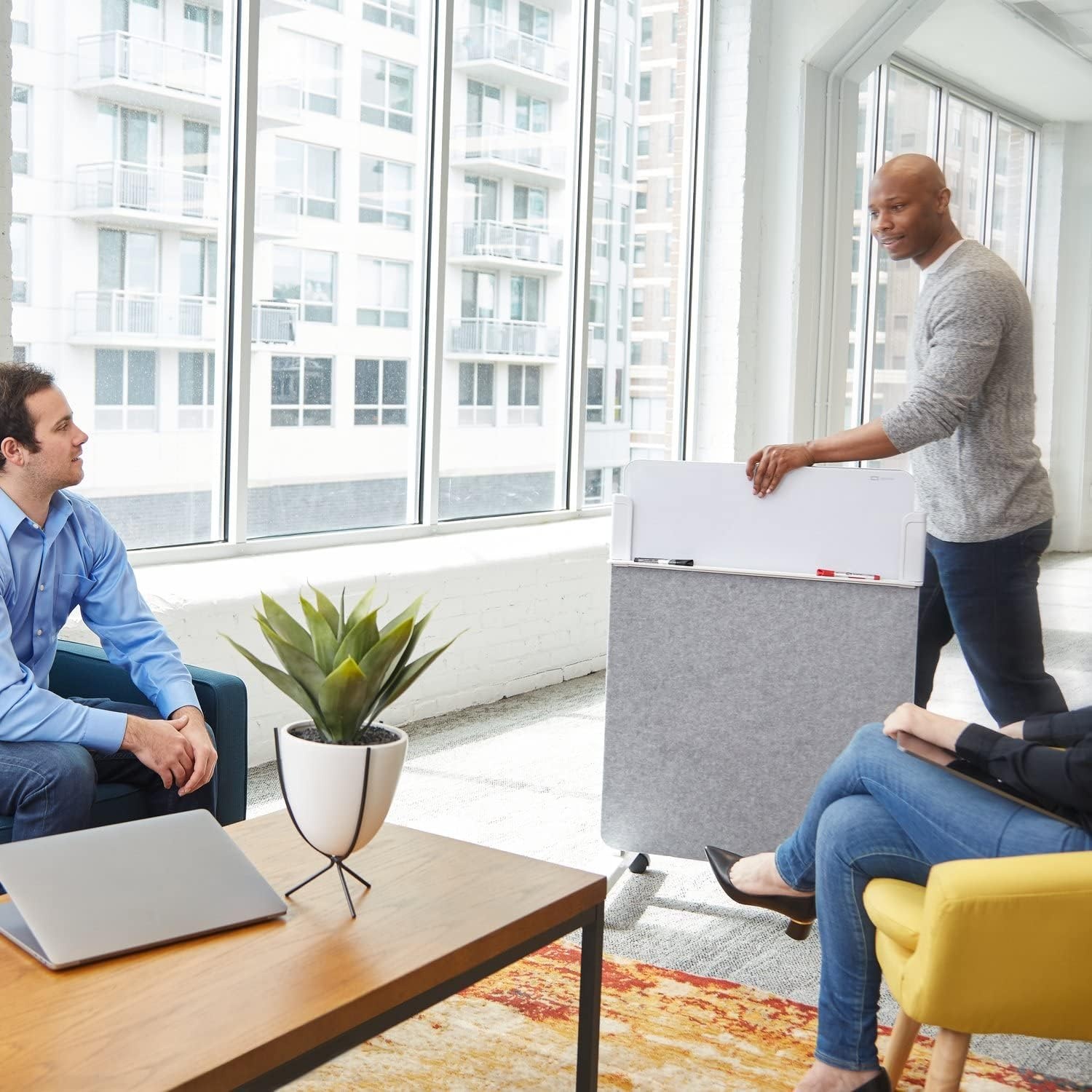 image:imageQuartet Whiteboard Easel Glass Dry Erase Board Rolling Easel Stand On Wheels DoubleSided Privacy Screen with Adjustable Height Includes 1 Marker Creates Private Interactive Workspaces Q293066W