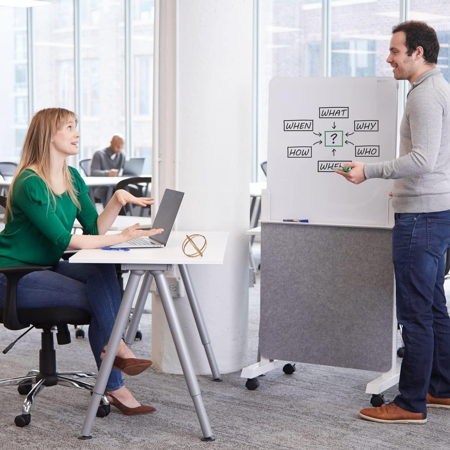 image:imageQuartet Whiteboard Easel Glass Dry Erase Board Rolling Easel Stand On Wheels DoubleSided Privacy Screen with Adjustable Height Includes 1 Marker Creates Private Interactive Workspaces Q293066W