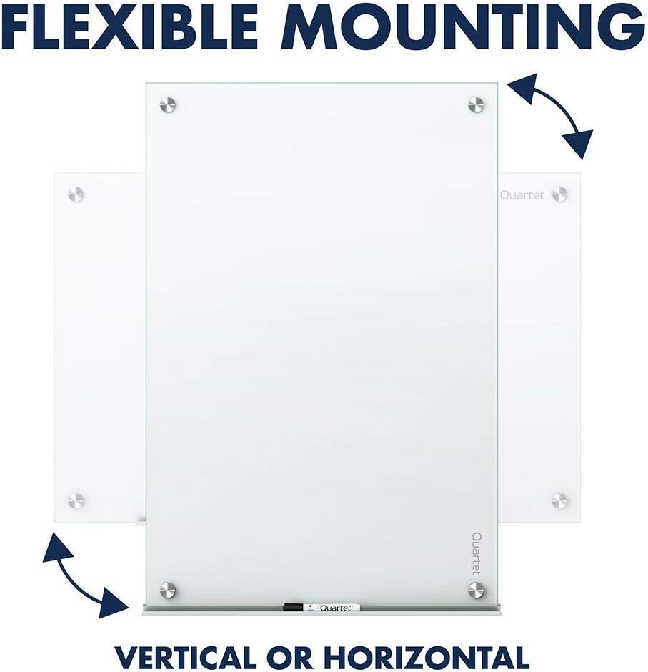 image:imageQuartet Whiteboard Glass Dry Erase Board Magnetic 30 x 18 Infinity Frameless Mounting White Surface Accessory Tray 1 Dry Erase Marker and 2 Glass Board Magnets PDEC183030W x 18H