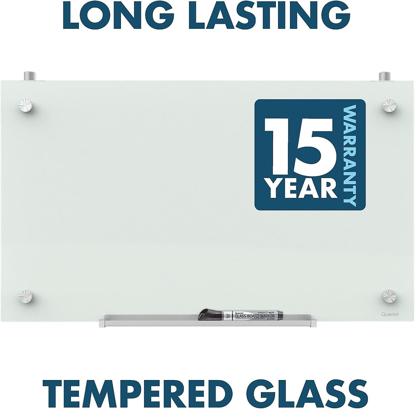 image:imageQuartet Whiteboard Glass Dry Erase Board Magnetic 30 x 18 Infinity Frameless Mounting White Surface Accessory Tray 1 Dry Erase Marker and 2 Glass Board Magnets PDEC183030W x 18H