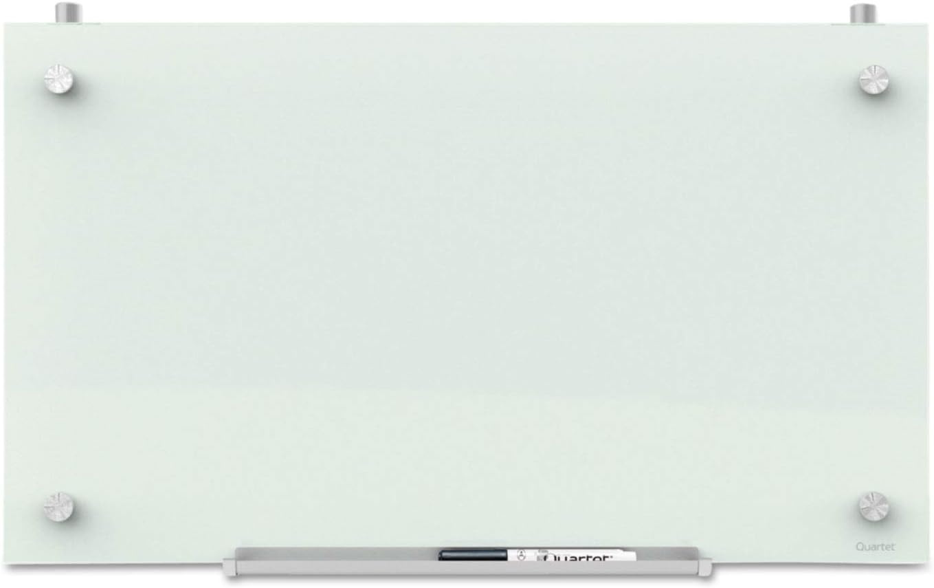 image:imageQuartet Whiteboard Glass Dry Erase Board Magnetic 30 x 18 Infinity Frameless Mounting White Surface Accessory Tray 1 Dry Erase Marker and 2 Glass Board Magnets PDEC183030W x 18H