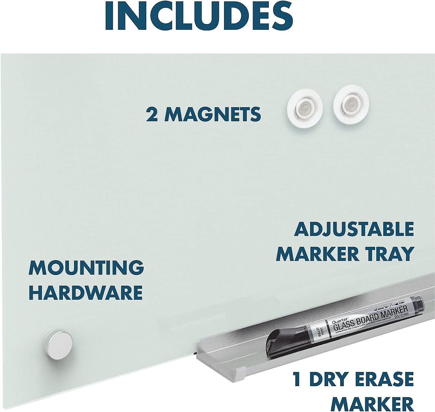 image:imageQuartet Whiteboard Glass Dry Erase Board Magnetic 30 x 18 Infinity Frameless Mounting White Surface Accessory Tray 1 Dry Erase Marker and 2 Glass Board Magnets PDEC183030W x 18H