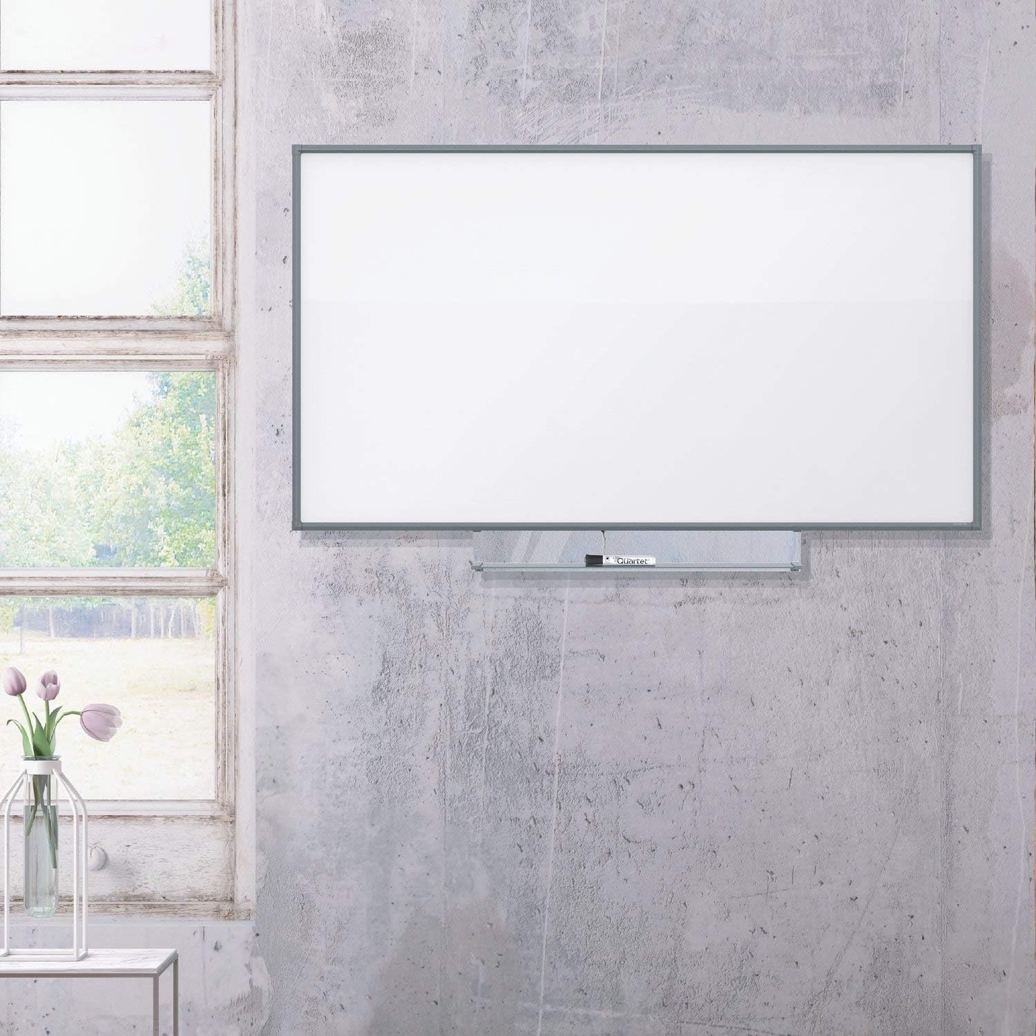 image:imageQuartet Whiteboard Non Magnetic White Board 85 x 48 Dry Erase Board Total Erase Silhouette Wide 16 9 Silver Frame C8548Silver Frame
