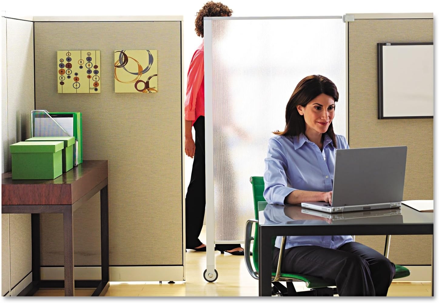 image:imageQuartet Workstation Privacy Screen 36 x 48 For Cubicle or Office Adjustable Height Sliding Sturdy Aluminum Frame Includes Attachable Whiteboard WPS100038 x 64