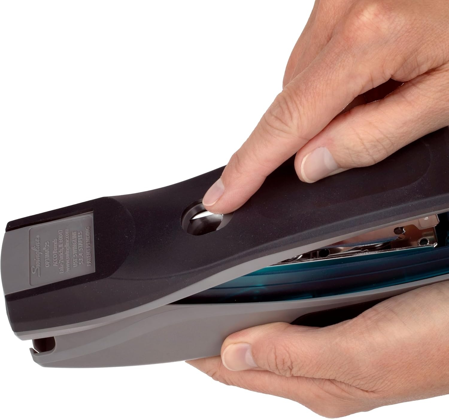 image:imageSwingline Stapler 25 Sheet Capacity Optima 25 Jam Free Reduced Effort Soft Grip Blue and Gray 664041 Count Pack of 1