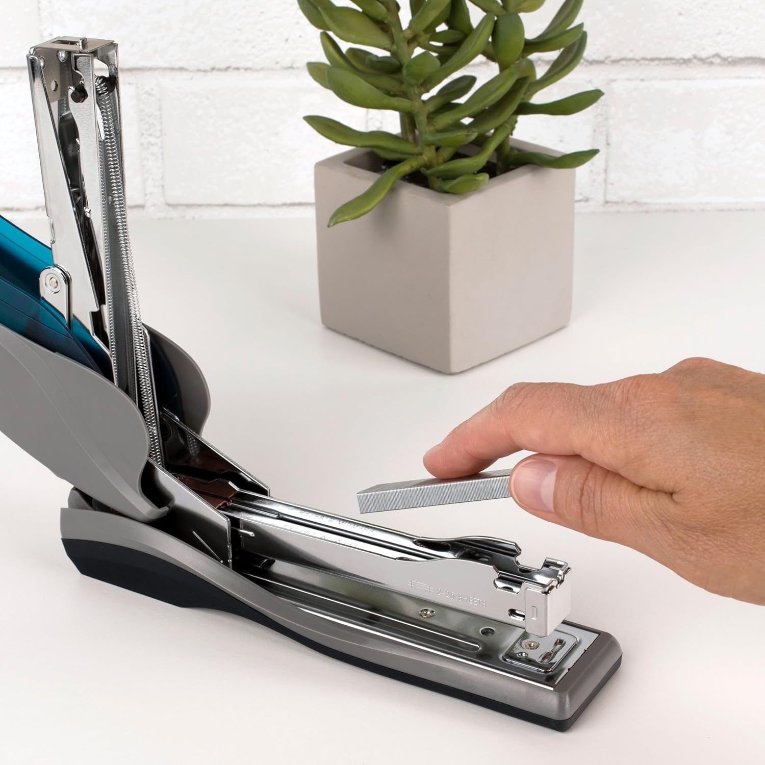 image:imageSwingline Stapler 25 Sheet Capacity Optima 25 Jam Free Reduced Effort Soft Grip Blue and Gray 664041 Count Pack of 1