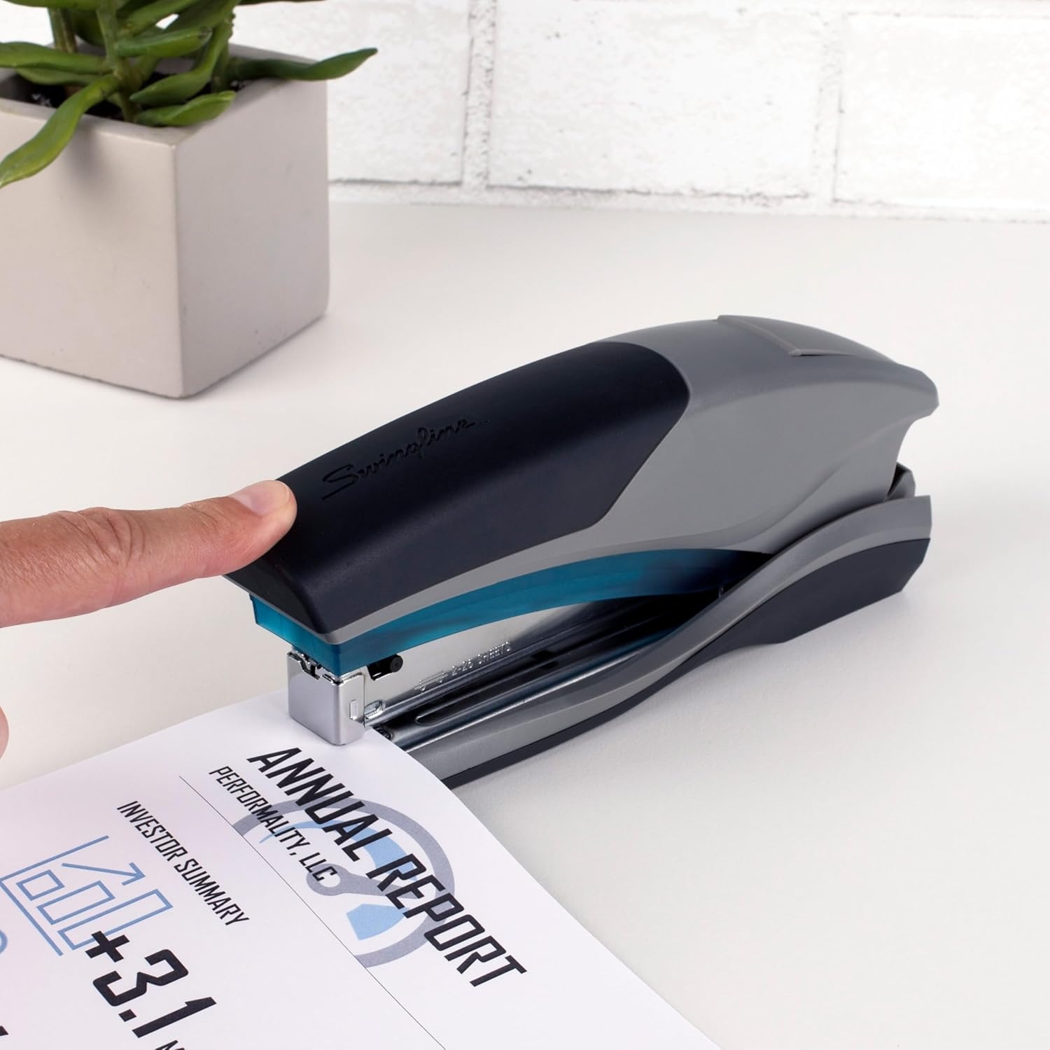image:imageSwingline Stapler 25 Sheet Capacity Optima 25 Jam Free Reduced Effort Soft Grip Blue and Gray 664041 Count Pack of 1