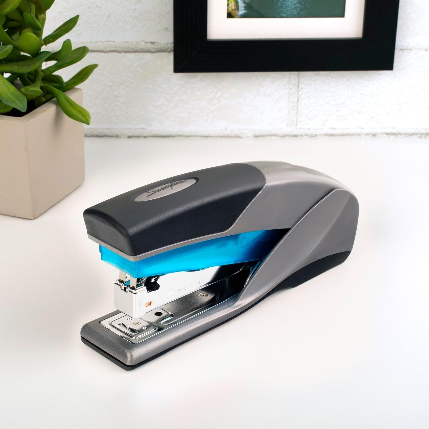 image:imageSwingline Stapler 25 Sheet Capacity Optima 25 Jam Free Reduced Effort Soft Grip Blue and Gray 664041 Count Pack of 6