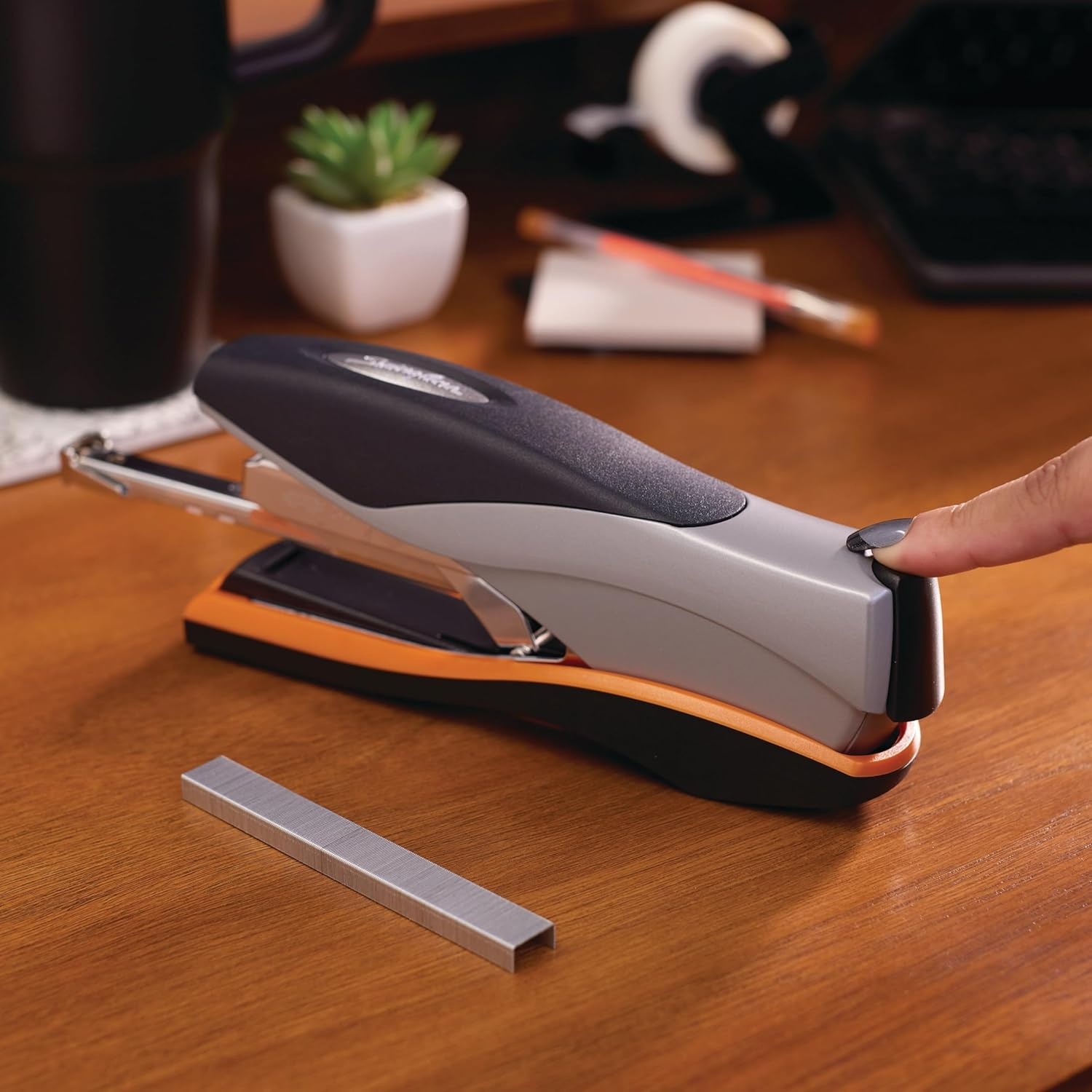 image:imageSwingline Stapler 40 Sheet Capacity Optima 40 Jam Free Reduced Effort Soft Grip Metal Orange and Gray 87845Pack of 1