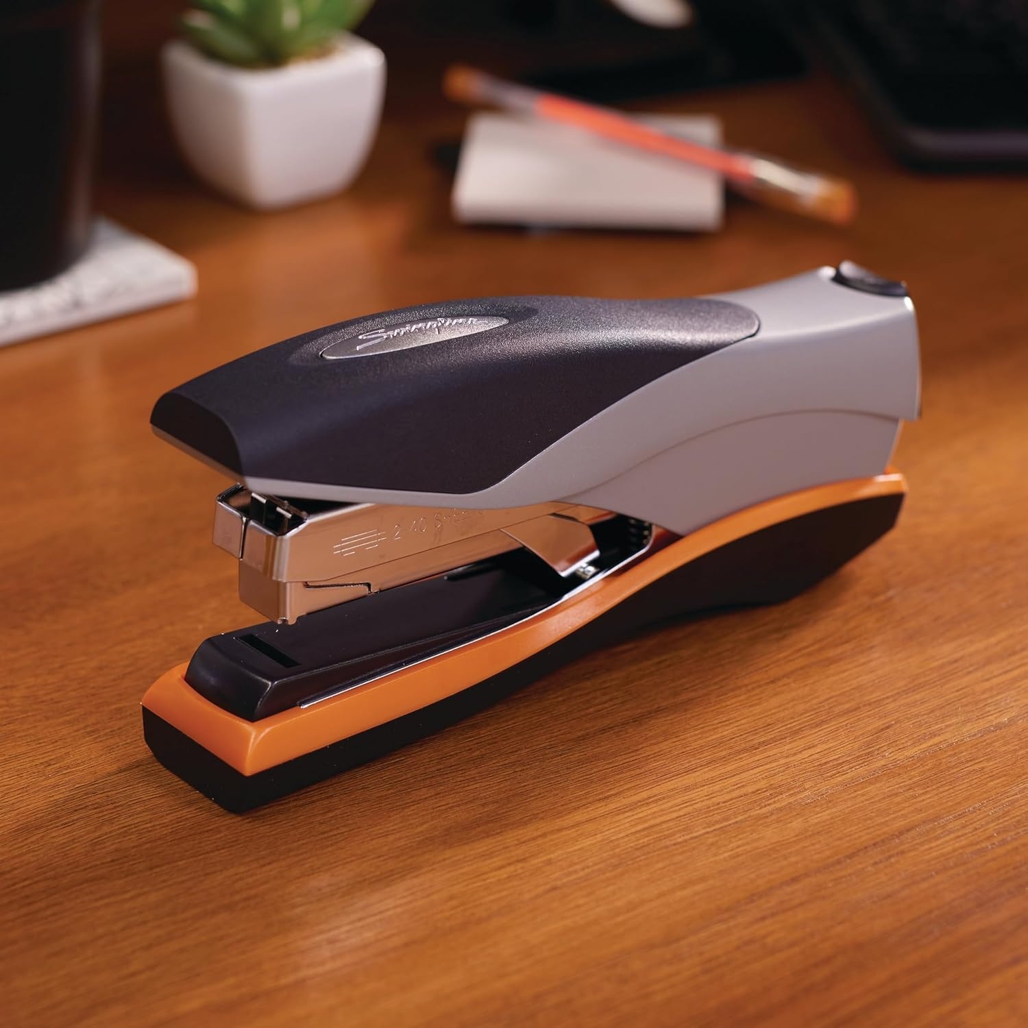image:imageSwingline Stapler 40 Sheet Capacity Optima 40 Jam Free Reduced Effort Soft Grip Metal Orange and Gray 87845Pack of 1