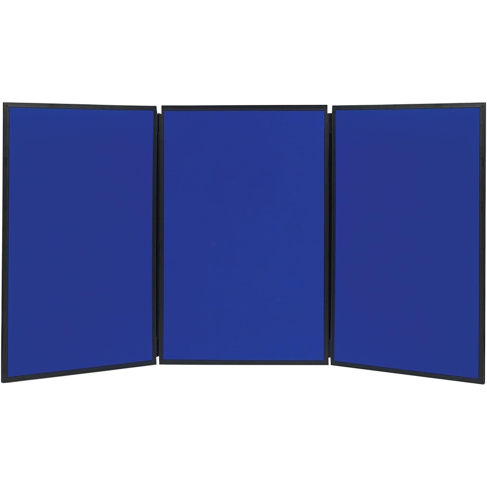 image:imageQuartet Bulletin Board Fabric 3Panel Display 6 x 3 Doublesided BlueGray Surface Black Frame Exhibition ShowIt SB93513Q