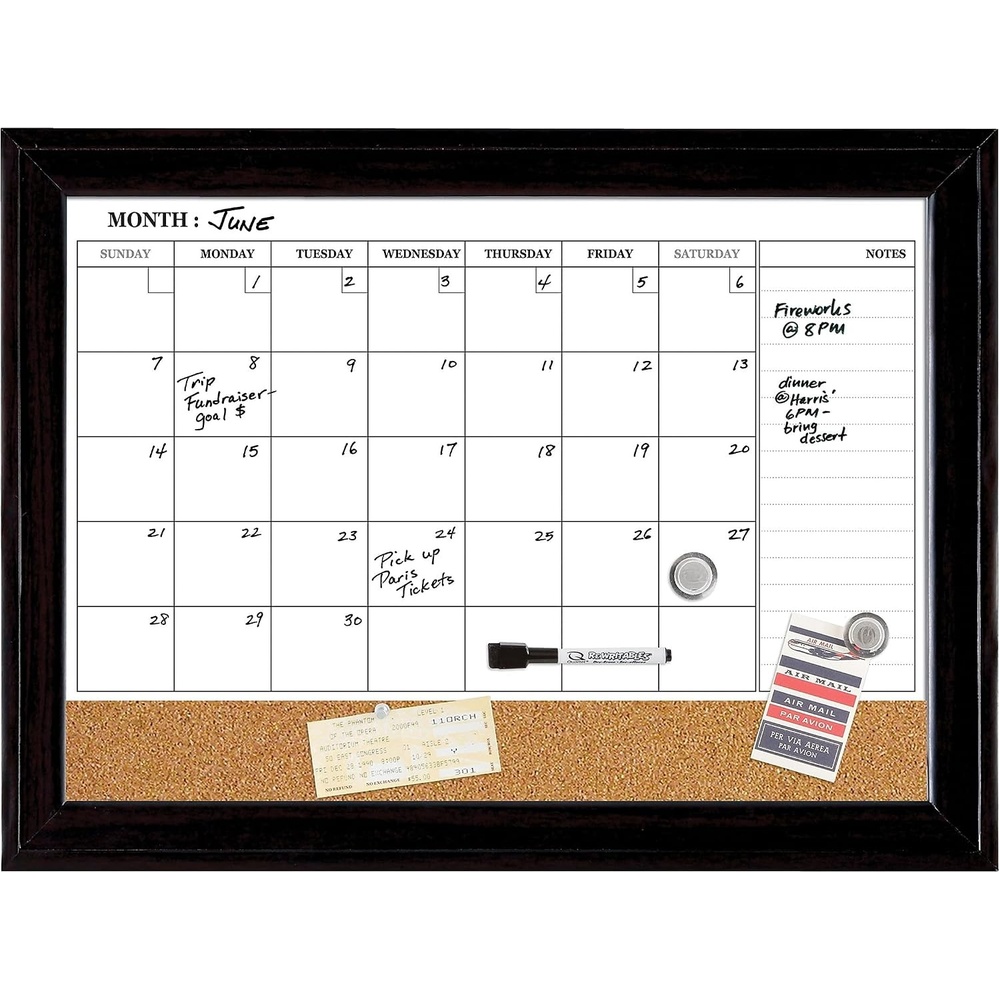 image:imageQuartet Combination Magnetic Whiteboard Calendar amp Corkboard 17 x 23 Combo Dry Erase White Board amp Cork Bulletin Board Message Board Black Frame 79275Board