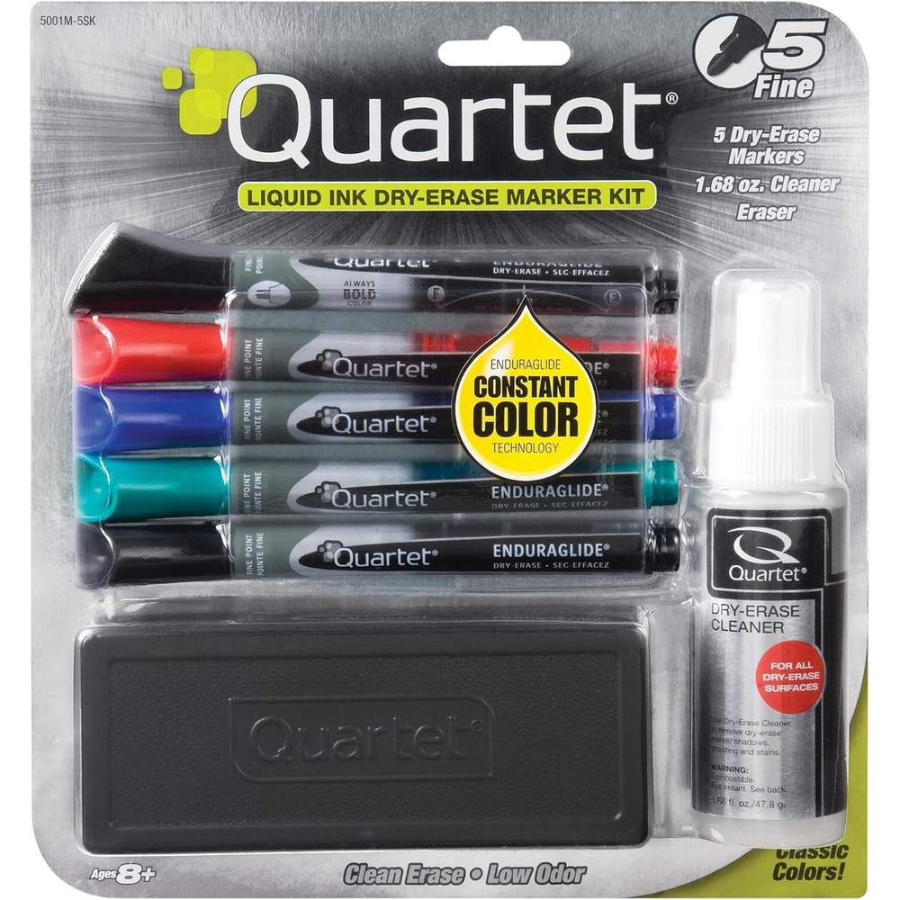 image:imageQuartet Dry Erase Markers Accessory Kit Includes 4 Chisel Point EnduraGlide Dry Erase Markers Whiteboard Eraser amp White Board Cleaning Spray Bottle for Teachers Home School amp Office 5001M4SK5 Count Pack of 1