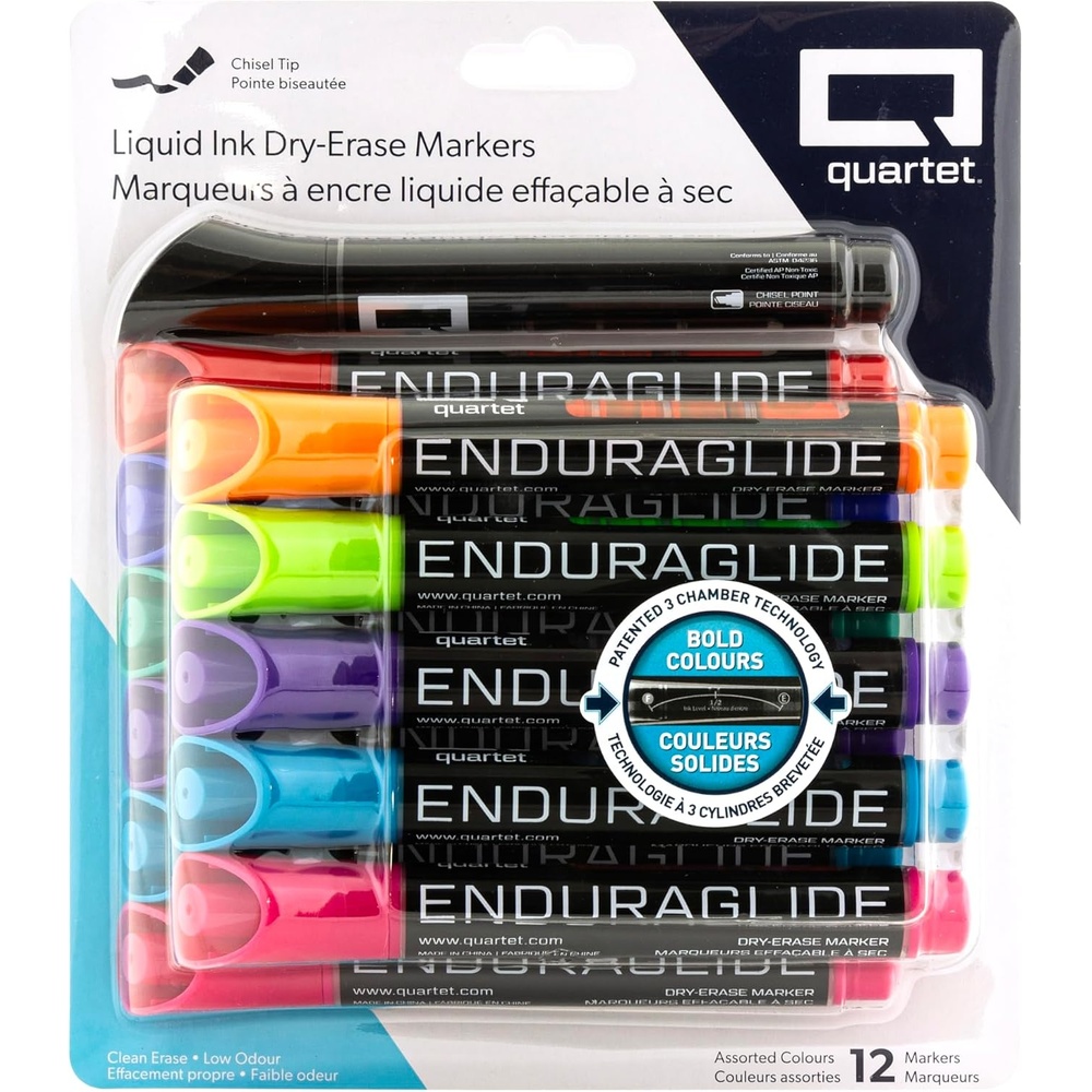 image:imageQuartet Dry Erase Markers Whiteboard Markers Chisel Tip EnduraGlide White Board Dry Erase Pens Assorted Classic amp Neon Colors 12 MarkersPk 1 Case of 24 Packs 288 Total Markers 500120MACS12
