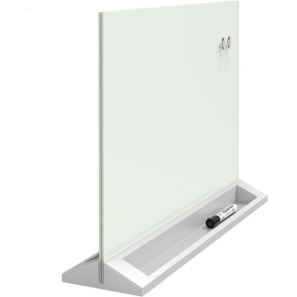 image:imageQuartet Glass Whiteboard Desktop Panel Magnetic 17 x 23 Dry Erase Surface Includes Accessory Trays 1 Marker and 2 HighPower Magnets White GDP1723W