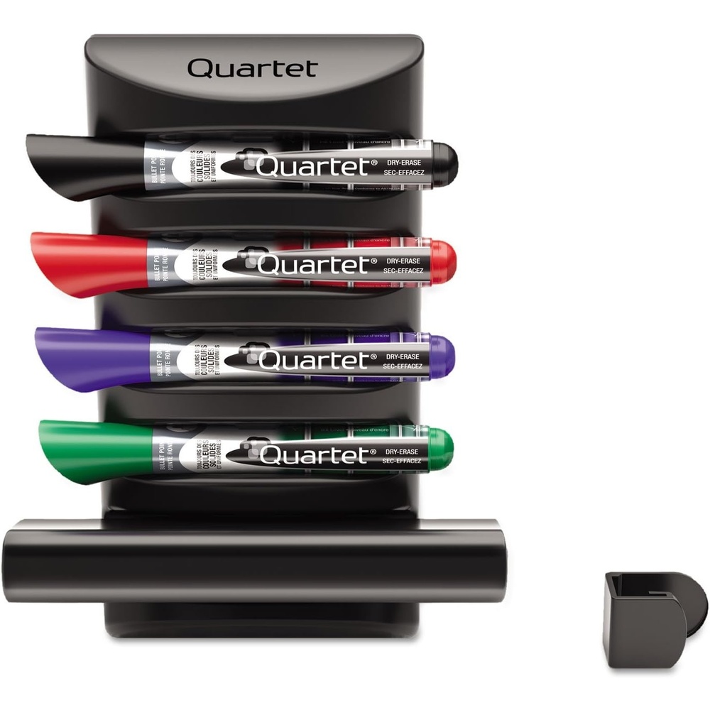 image:imageQuartet Prestige 2 Connects Marker Caddy Includes 4 Chisel Tip EnduraGlide DryErase Markers and 1 Eraser Whiteboard Accessories Black 85377