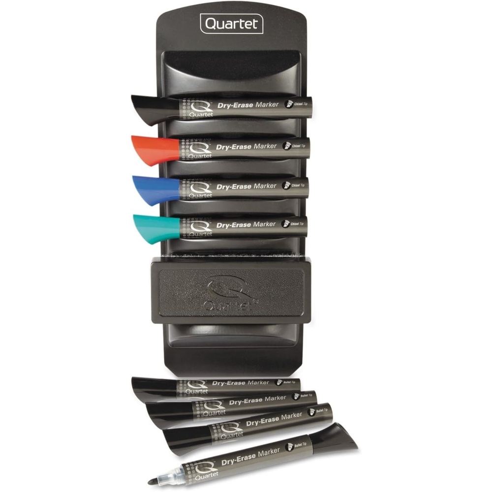 image:imageQuartet Whiteboard Accessory Caddy Includes 8 Chisel Tip Dry Erase Markers and 1 Eraser White Board Accessories Black 558