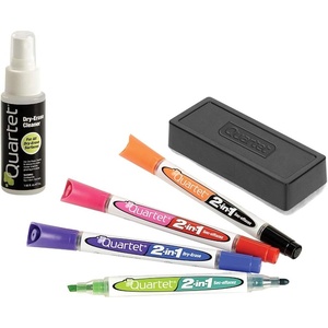 Quartet 2-in-1 Dry-Erase Marker Starter Kit, Chisel/Fine Tip, Assorted Colors, Eraser & Cleaner Included (79549A)(1 Count (Pack of 1))
