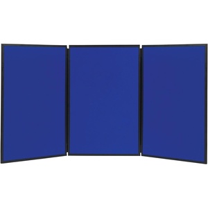 Quartet Bulletin Board, Fabric, 3-Panel Display, 6′ x 3′, Double-sided, Blue/Gray Surface, Black Frame, Exhibition, Show-It! (SB93513Q)