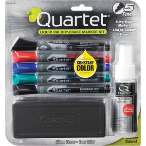 Quartet Dry Erase Markers Accessory Kit, Includes 4 Chisel Point EnduraGlide Dry Erase Markers, Whiteboard Eraser & White Board Cleaning Spray Bottle, for Teachers, Home, School & Office (5001M-4SK)(5 Count (Pack of 1))