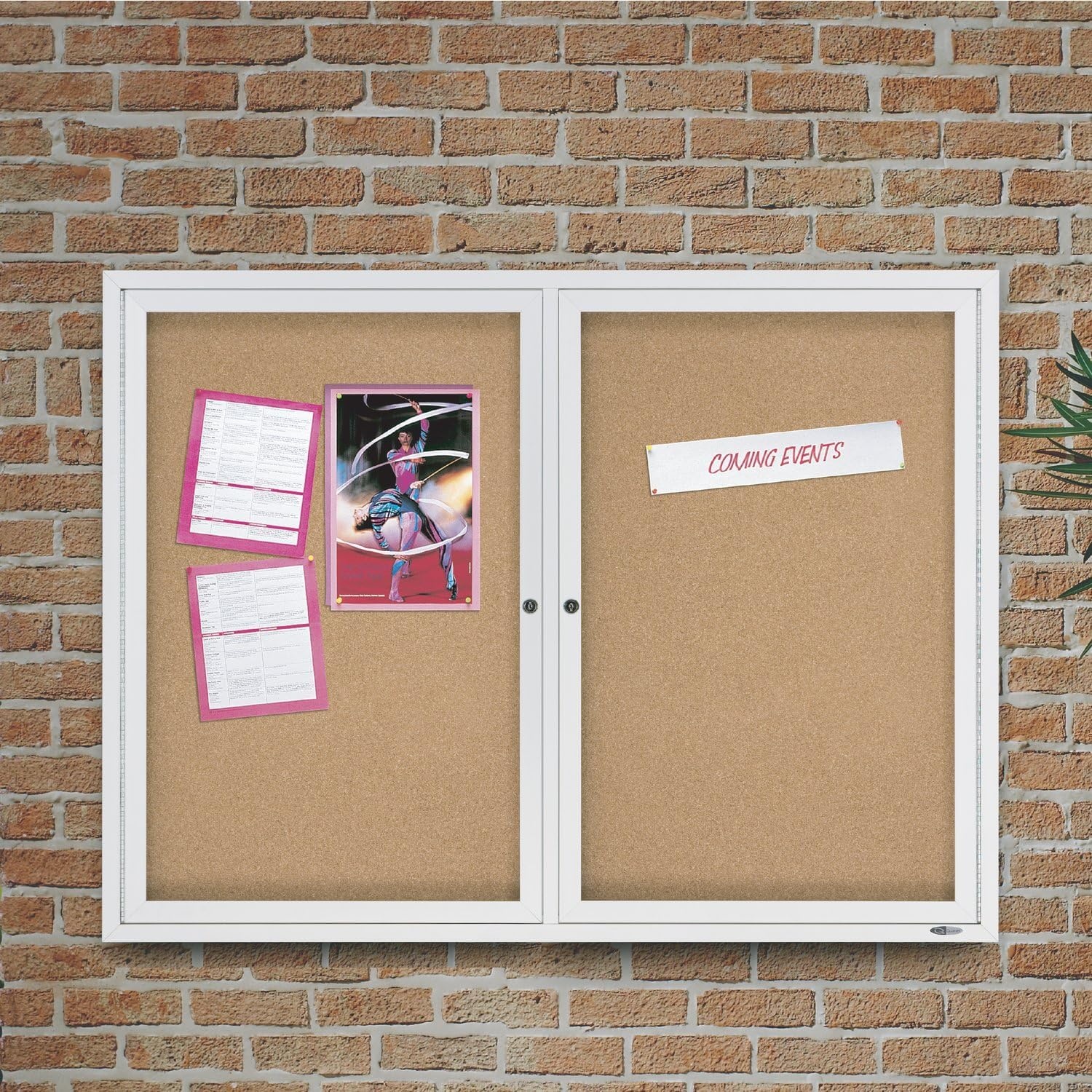 image:imageQuartet Bulletin Board 4 x 3 Enclosed Cork Notice Board Lockable Swing Door Weather Resistant Aluminum Frame 212436 x 48