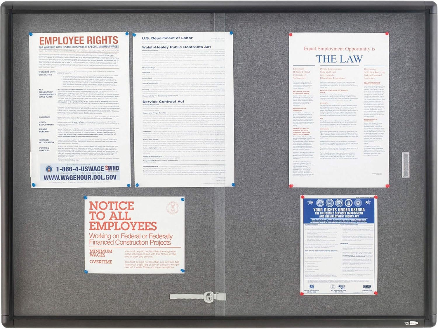 image:imageQuartet Bulletin Board 4 x 3 Enclosed Fabric Notice Board Lockable Sliding Doors Graphite Frame 2364S