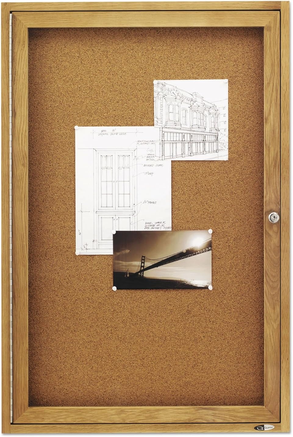 image:imageQuartet Bulletin Board 6 x 4 Enclosed Cork Notice Board Lockable Swing Doors Aluminum Frame 2367Oak