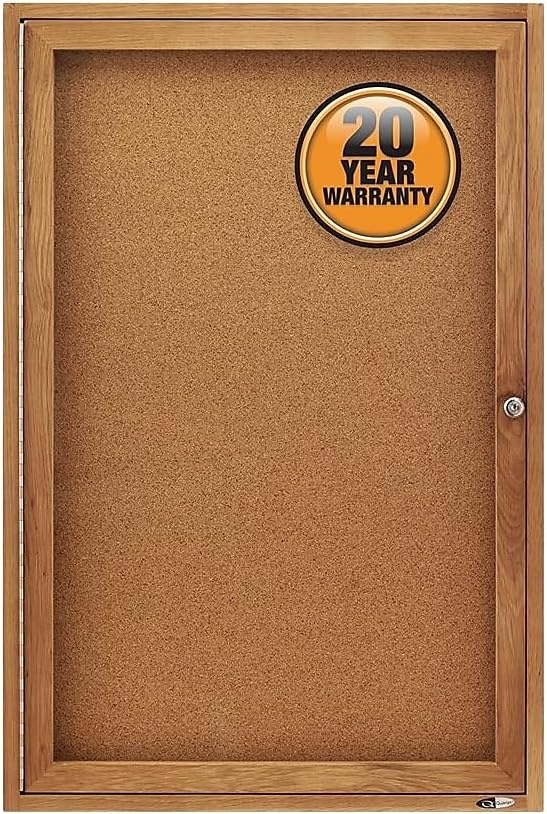image:imageQuartet Bulletin Board 6 x 4 Enclosed Cork Notice Board Lockable Swing Doors Aluminum Frame 2367Oak