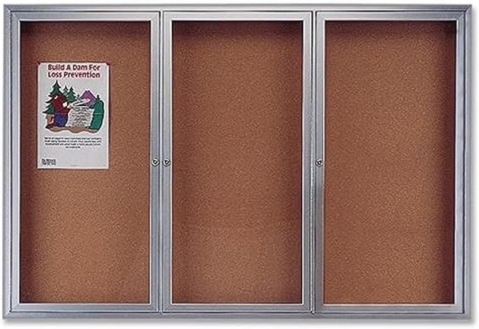 image:imageQuartet Bulletin Board 6 x 4 Enclosed Cork Notice Board Lockable Swing Doors Aluminum Frame 2367Silver