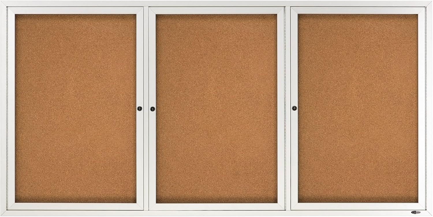 image:imageQuartet Bulletin Board 6 x 4 Enclosed Cork Notice Board Lockable Swing Doors Aluminum Frame 2367Silver