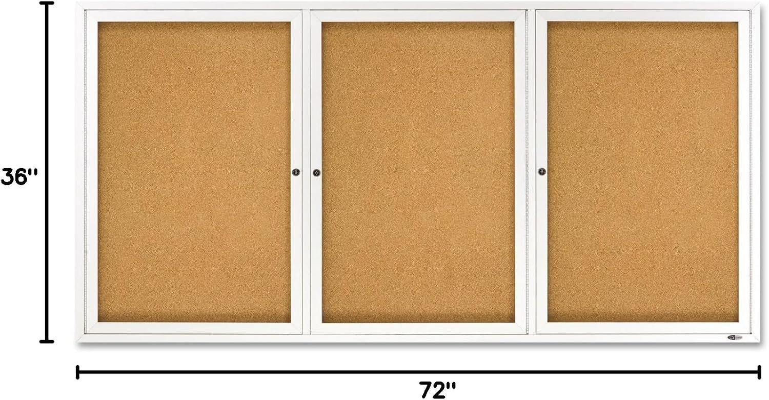 image:imageQuartet Bulletin Board 6 x 4 Enclosed Cork Notice Board Lockable Swing Doors Aluminum Frame 2367Silver
