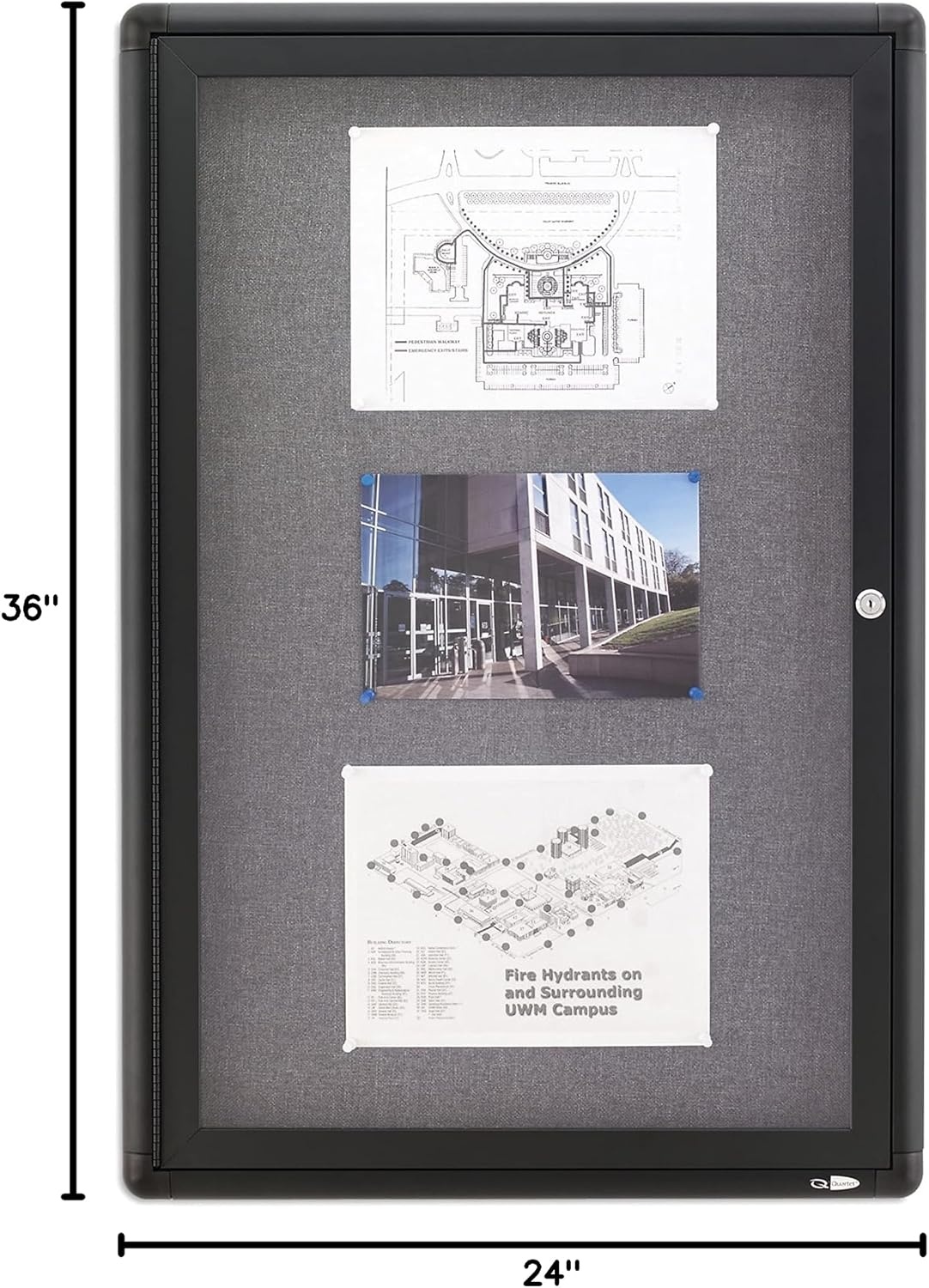 image:imageQuartet Bulletin Board 6 x 4 Enclosed Fabric Notice Board Lockable Swing Doors Graphite Frame 2367L36 x 24