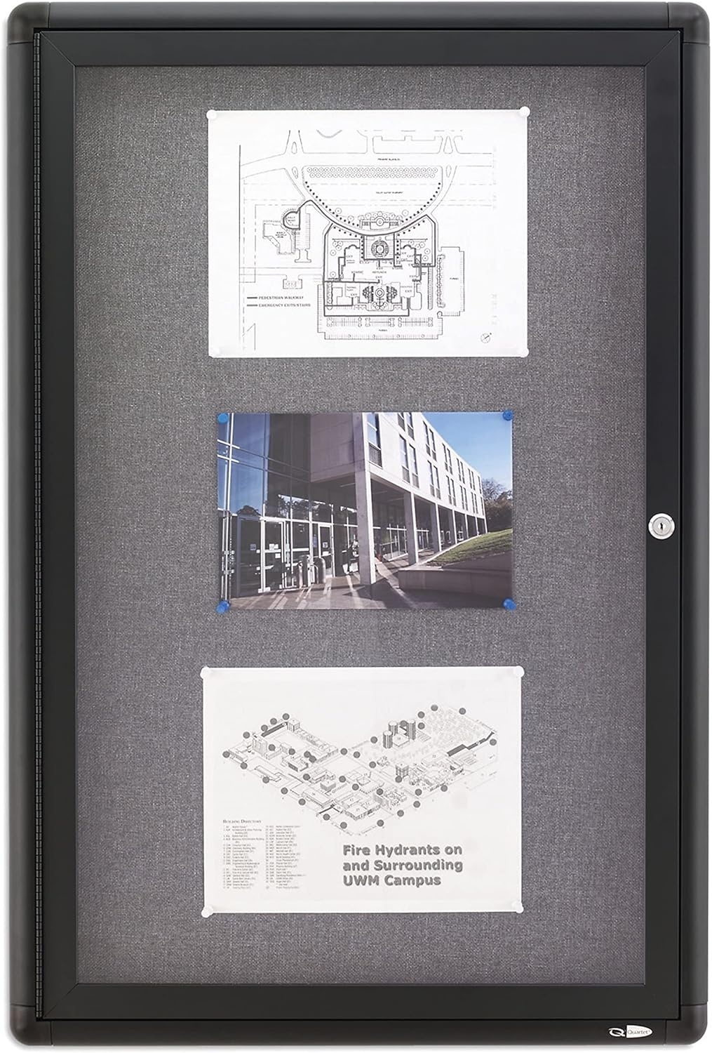 image:imageQuartet Bulletin Board 6 x 4 Enclosed Fabric Notice Board Lockable Swing Doors Graphite Frame 2367L36 x 24