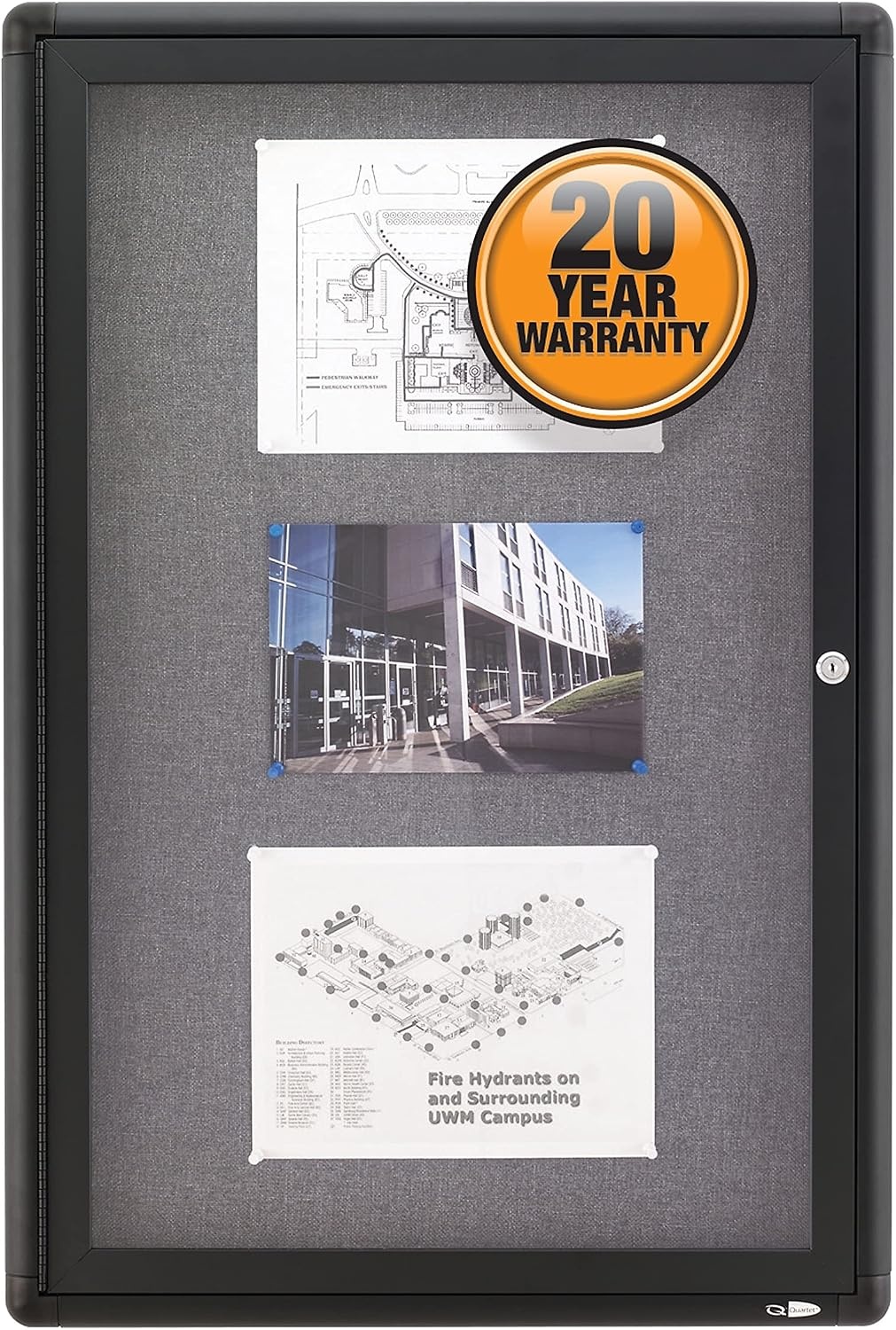 image:imageQuartet Bulletin Board 6 x 4 Enclosed Fabric Notice Board Lockable Swing Doors Graphite Frame 2367L36 x 24