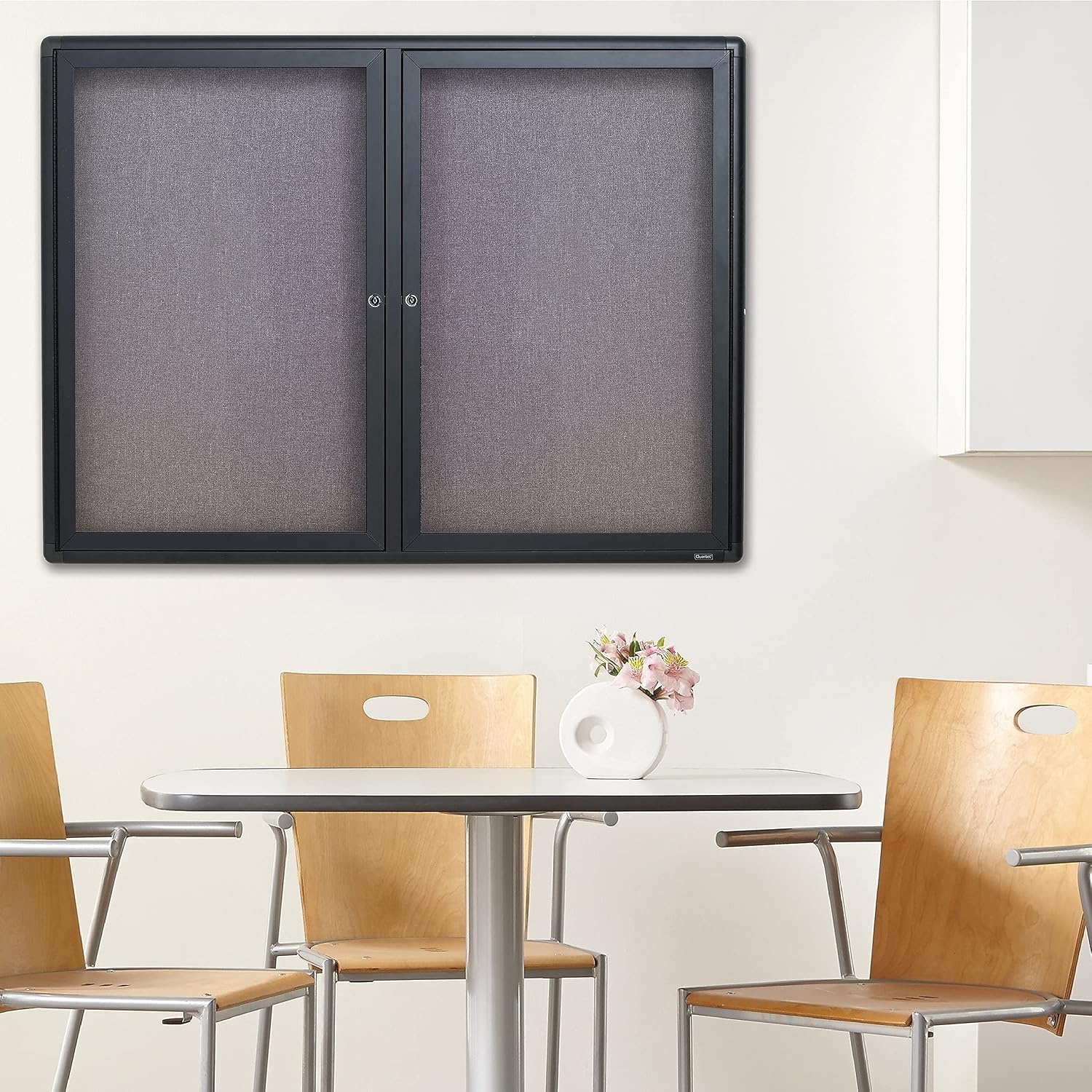 image:imageQuartet Bulletin Board 6 x 4 Enclosed Fabric Notice Board Lockable Swing Doors Graphite Frame 2367L36 x 48