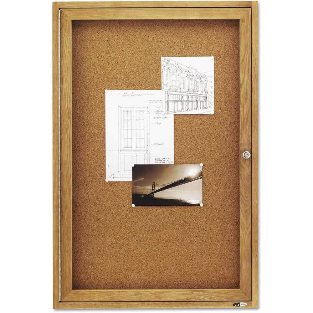 image:imageQuartet Bulletin Board 6 x 4 Enclosed Cork Notice Board Lockable Swing Doors Aluminum Frame 2367Oak