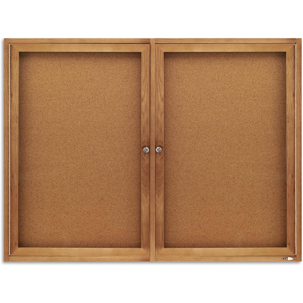 image:imageQuartet Bulletin Board 6 x 4 Enclosed Cork Notice Board Lockable Swing Doors Aluminum Frame 2367OakCork