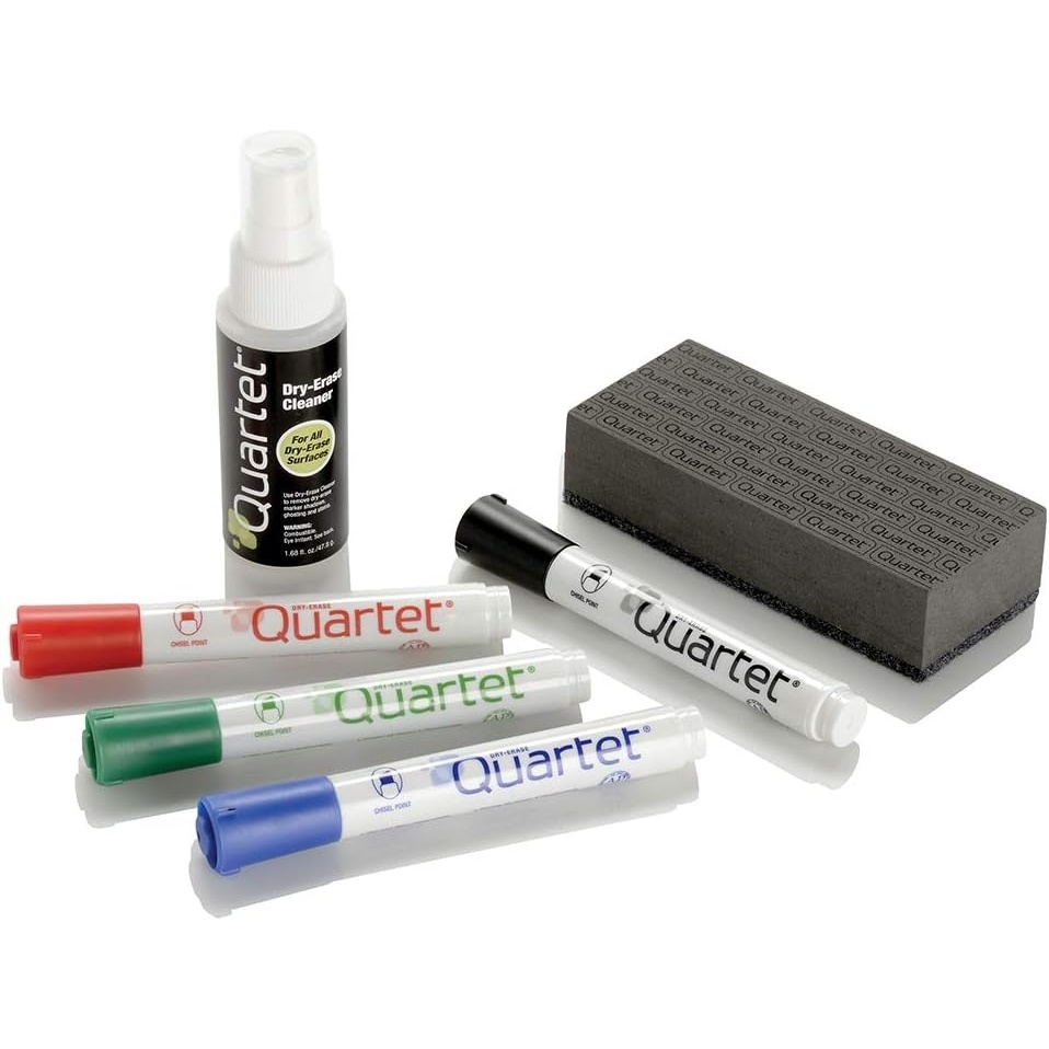 image:imageQuartet Dry Erase Marker Kit Whiteboard Markers Chisel Tip Assorted Classic Colors 4 Pack Includes 1 Board Eraser and Spray Cleaner 51659672QA