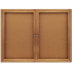 Quartet Bulletin Board, 6′ x 4′ Enclosed Cork Notice Board, Lockable Swing Doors, Aluminum Frame (2367)(Oak/Cork)